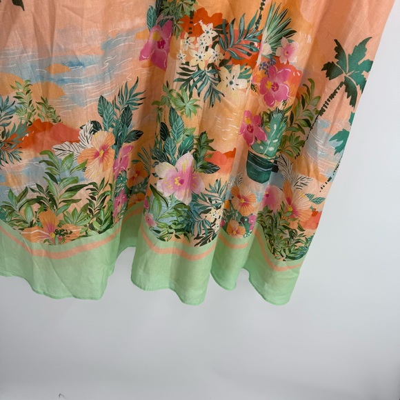 Talbots Sunset Horizon Floral Linen Maxi Dress Womens Size 8P Tropical Peach - Picture 5 of 11
